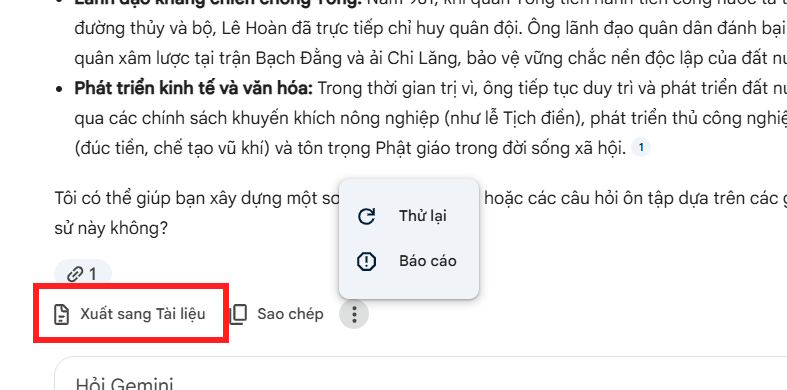 Xuất nội dung Gemini phân tích file Google Drive