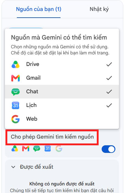 Chế độ tìm nguồn phân tích Gemini