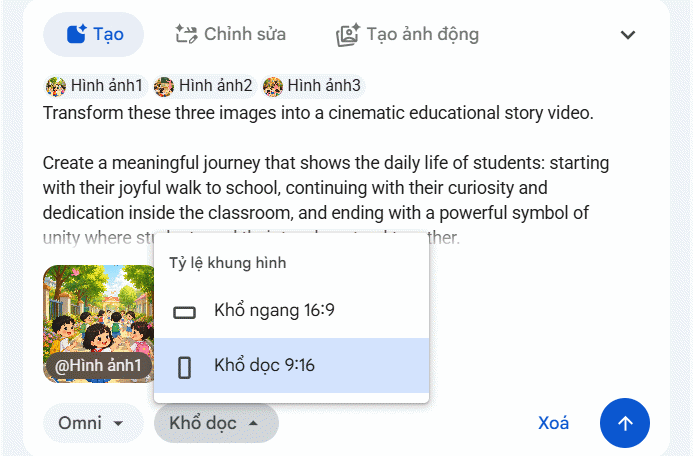 Câu lệnh tạo video AI từ hình ảnh trên Google Vids