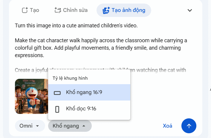 Câu lệnh tạo chuyển động cho ảnh trên Google Vids