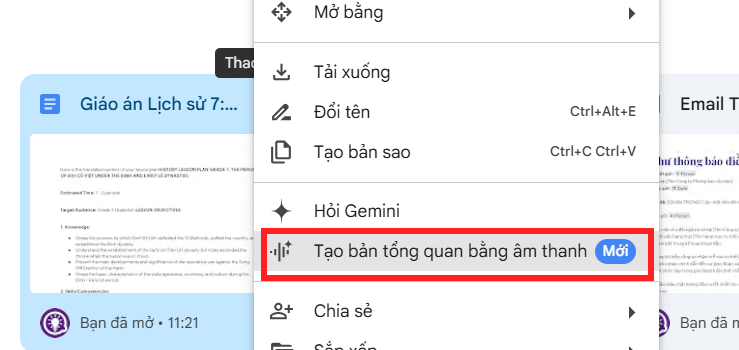 Tạo tổng quan âm thanh Drive