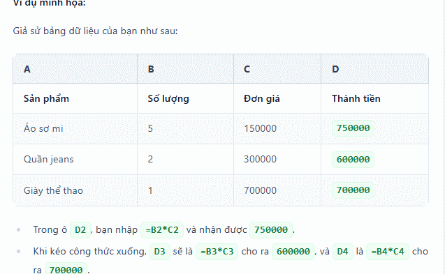Ví dụ minh họa tạo bởi Trợ lý Excel & Sheets