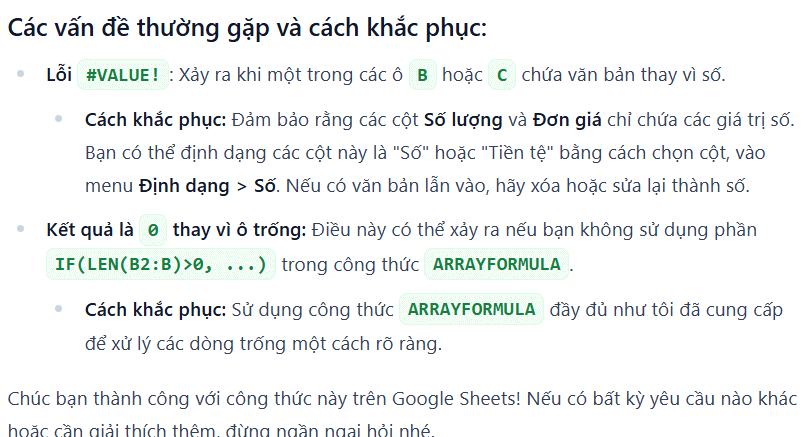 Lỗi xử lý dữ liệu thường gặp tạo bởi Trợ lý Excel & Sheets