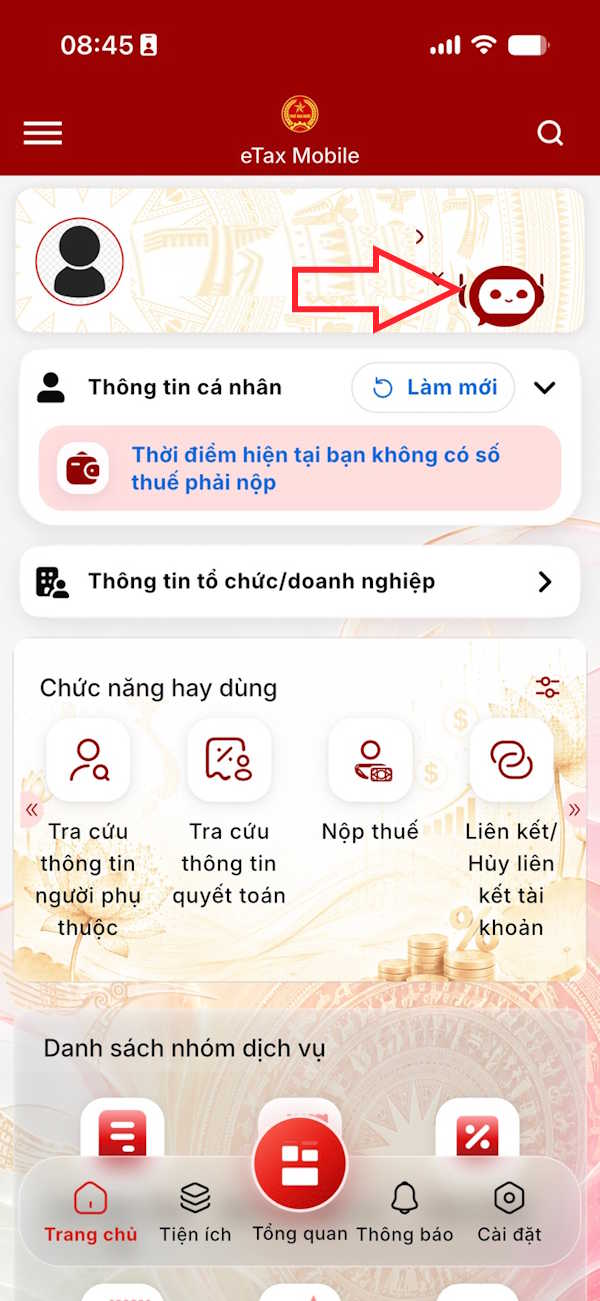Chatbot AI trên eTax Mobile