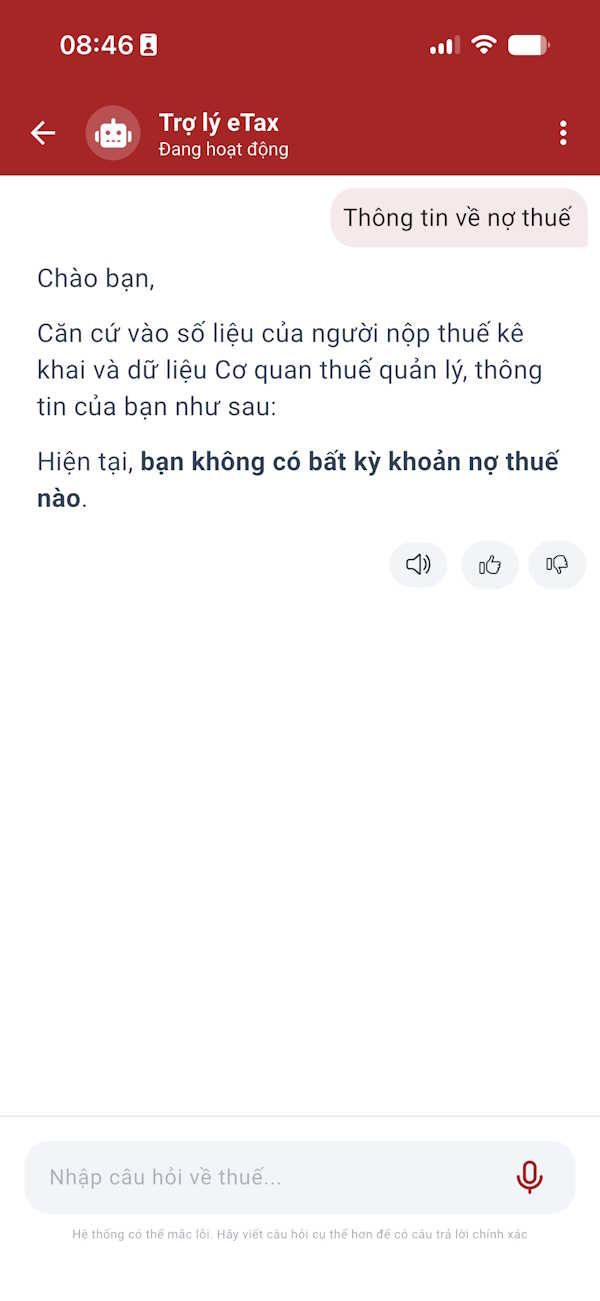 Dùng chatbot AI trên eTax Mobile