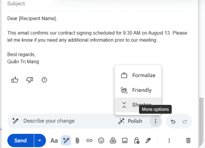 Chỉnh email bằng Gemini trong Gmail