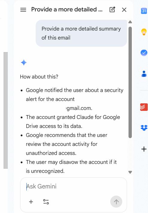 Gemini tóm tắt email trong Gmail