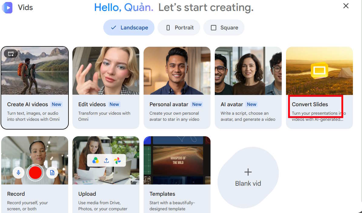 Convert Slides trên Google Vids