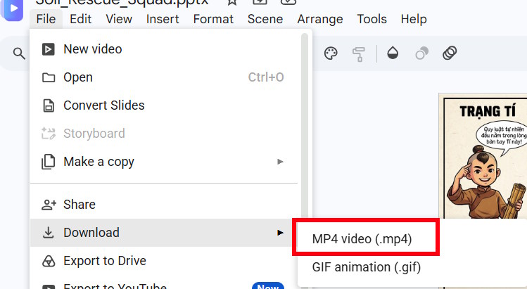 Tải video AI trên Google Vids