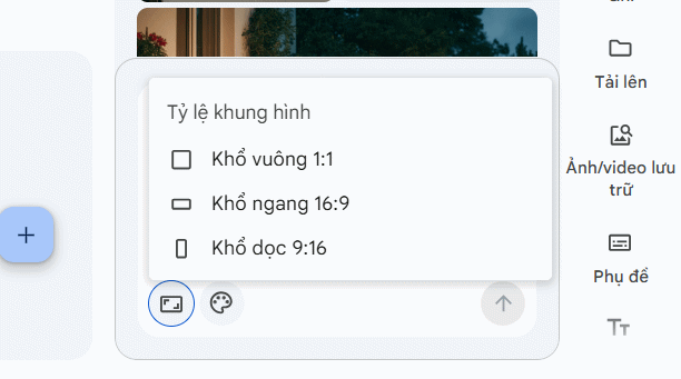 Kích thước tạo ảnh AI trên Google Vids