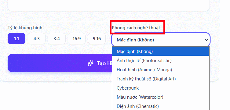 Chọn phong cách tạo ảnh AI