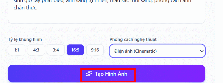 Kích thước tạo hình tạo ảnh AI