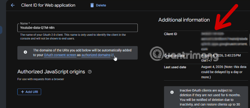 tạo YouTube OAuth Client ID
