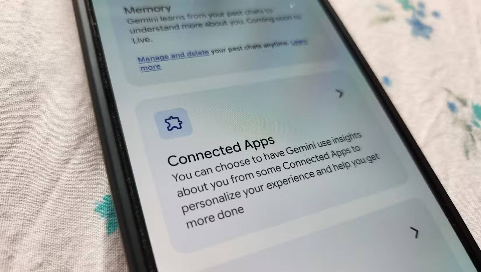 Menu ứng dụng được kết nối trên Gemini cho Android