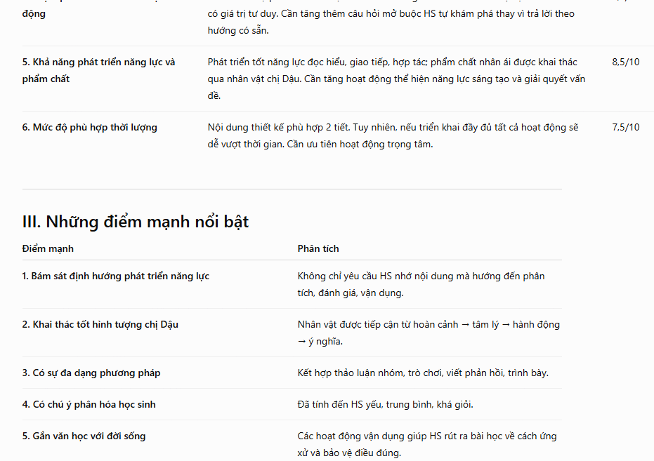 Nhận xét nội dung dạy học