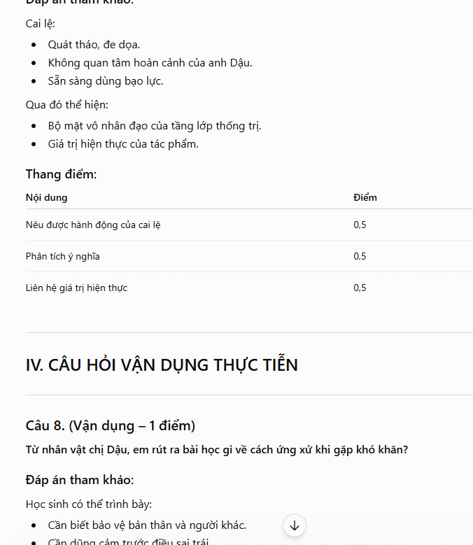 Nội dung đề kiểm tra