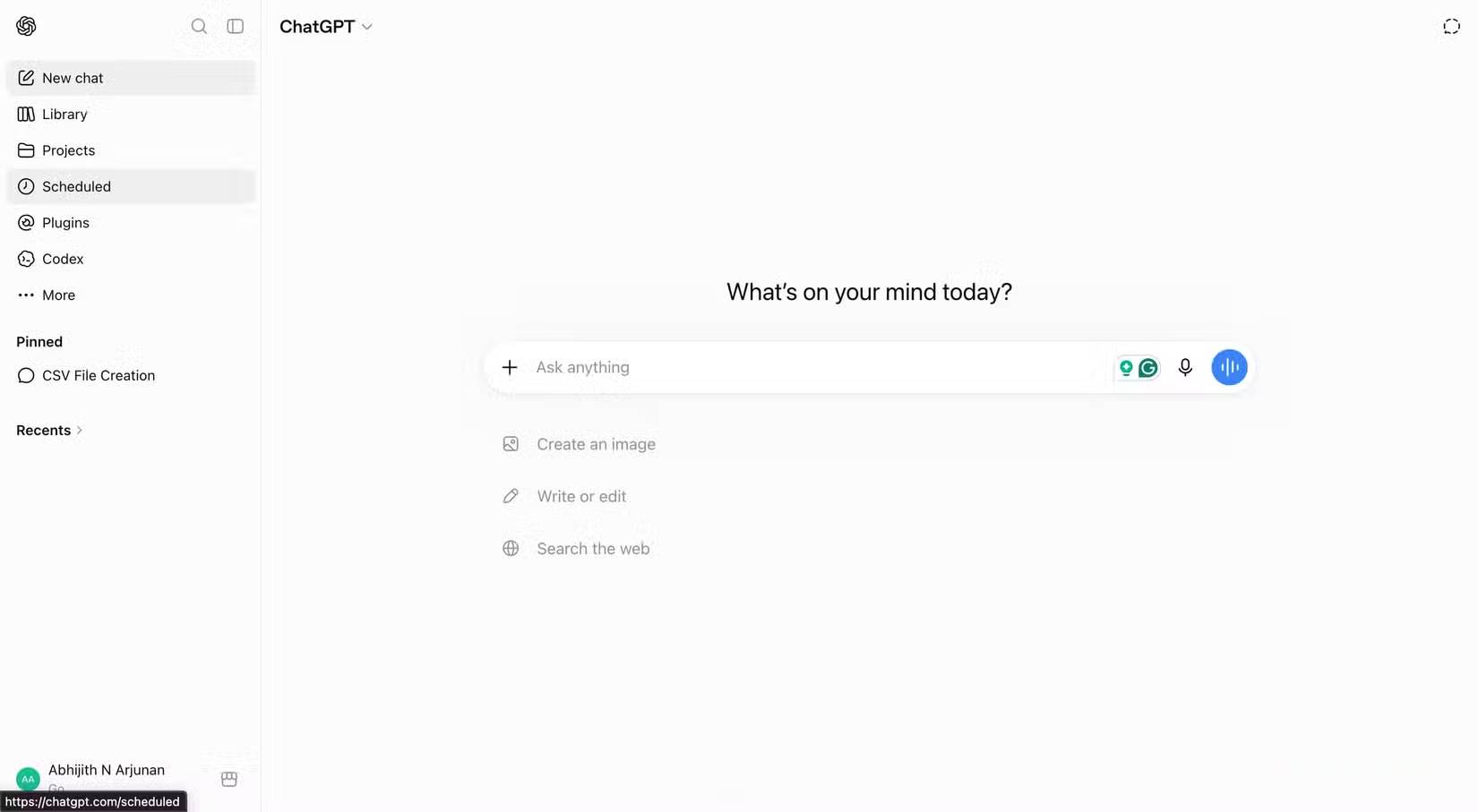 Tab Schedule trên thanh bên của ChatGPT