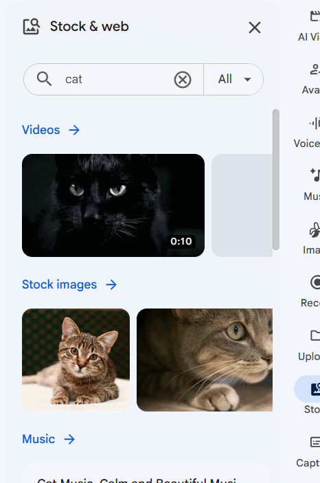 Stock trong Google Vids