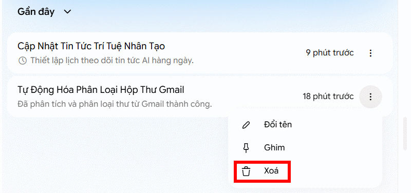 Xóa tác vụ trên Gemini Spark