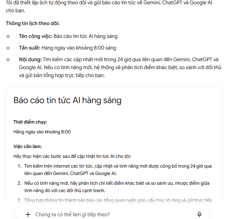 Thiết lập lên lịch trên Gemini Spark