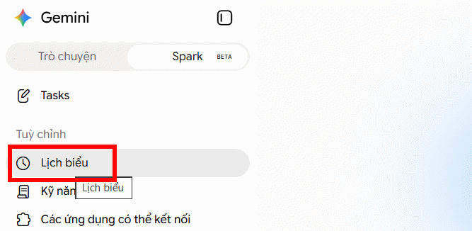 Lịch trình trên Gemini Spark