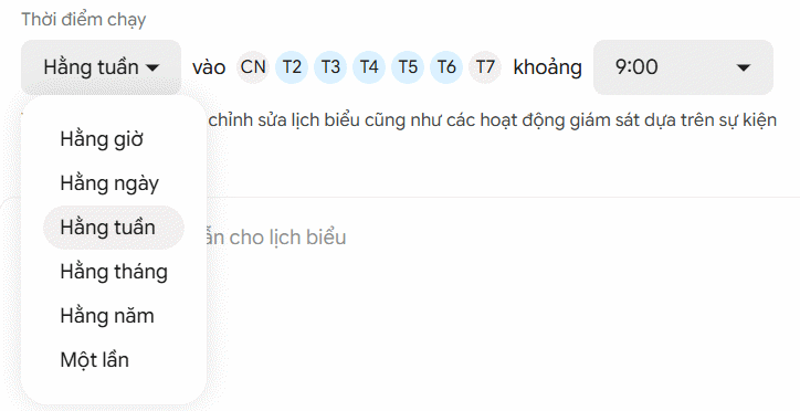 Thời gian chạy lịch trình trên Gemini Spark