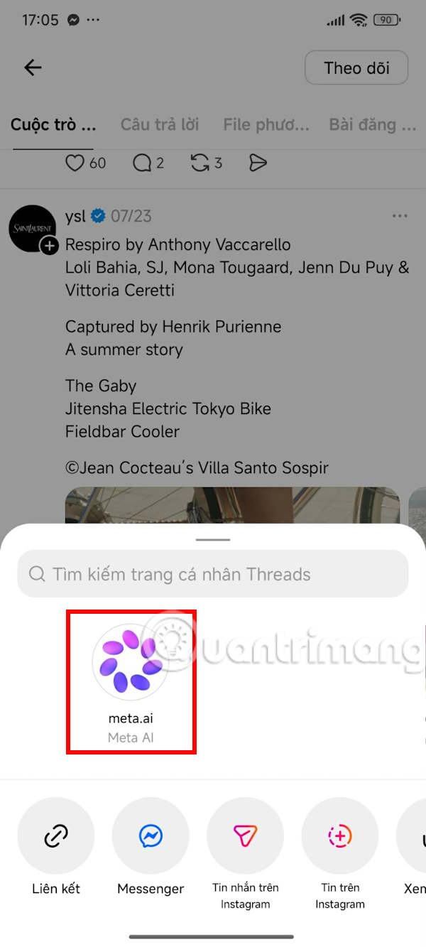 Gửi tin nhắn Meta AI trên  Threads