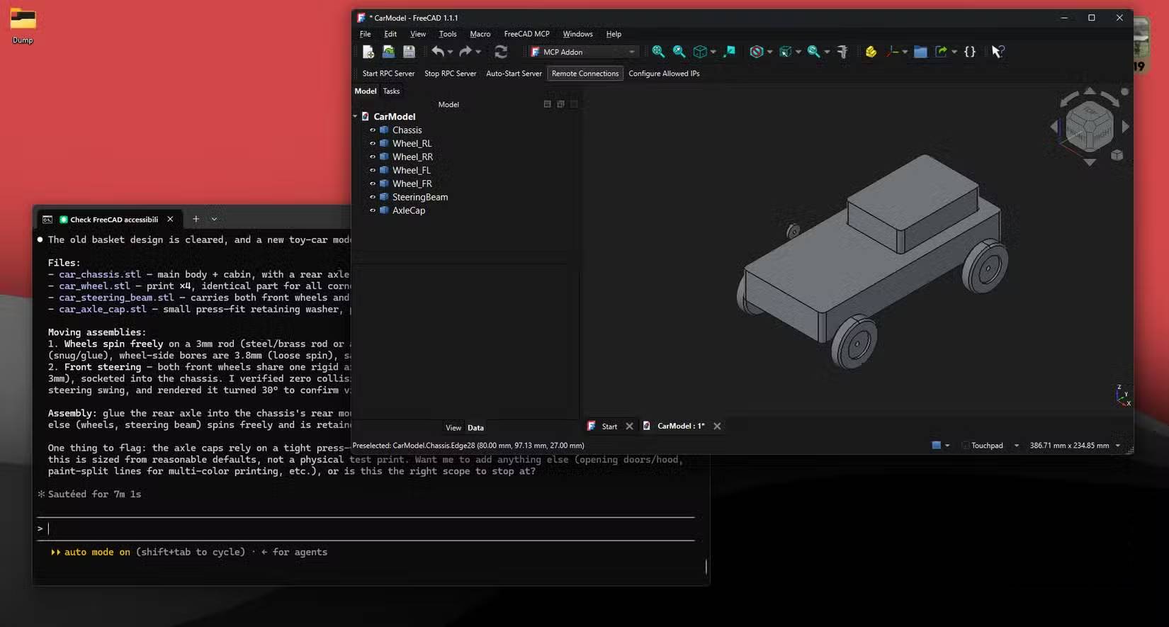 Claude Code xử lý cụm lắp ráp phức tạp trong FreeCAD
