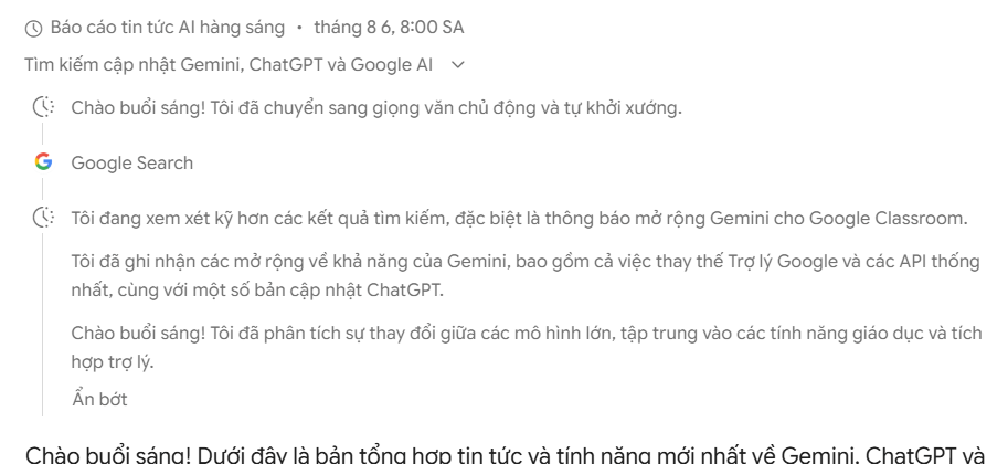 Xem các bước thực hiện tác vụ tạo trong Gemini Spark