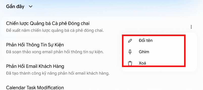 Tùy chọn cho tác vụ trong Gemini Spark