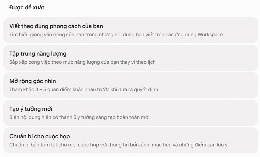 Kỹ năng đề xuất trên Gemini Spark