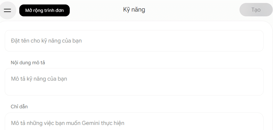 Nhập nội dung kỹ năng trên Gemini Spark