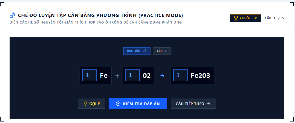 Luyện tập cân bằng phương trình hòa học