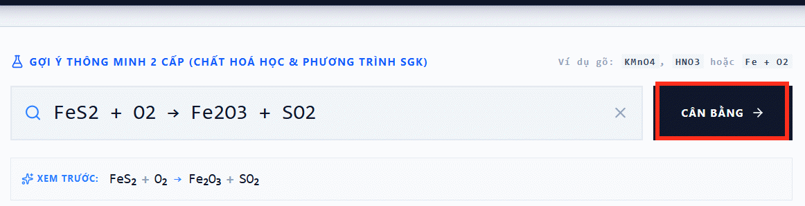 Phương trình hóa học cần cân bằng