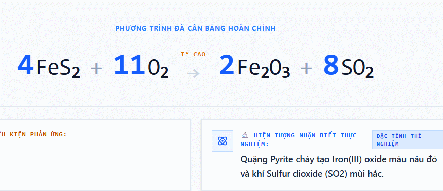 Kết quả cân bằng phương trình hóa học