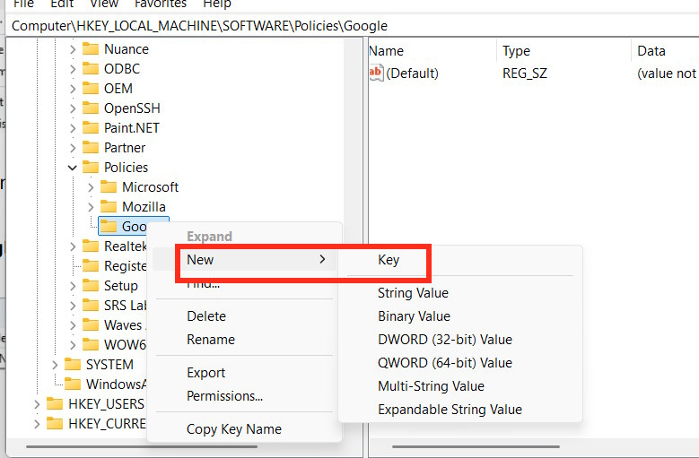 Tạo thư mục con mới trong Registry