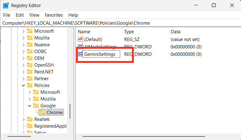 Đặt giá trị mới GeminiSettings