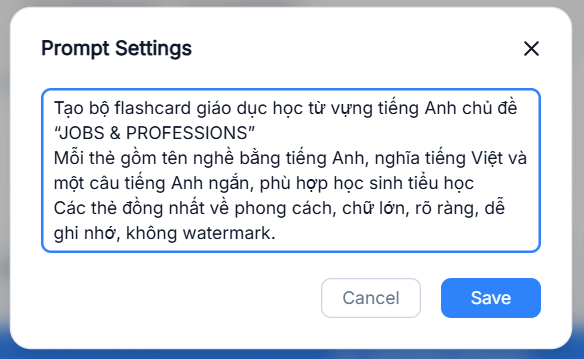 Câu lệnh tạo flashcard trên NoteGPT