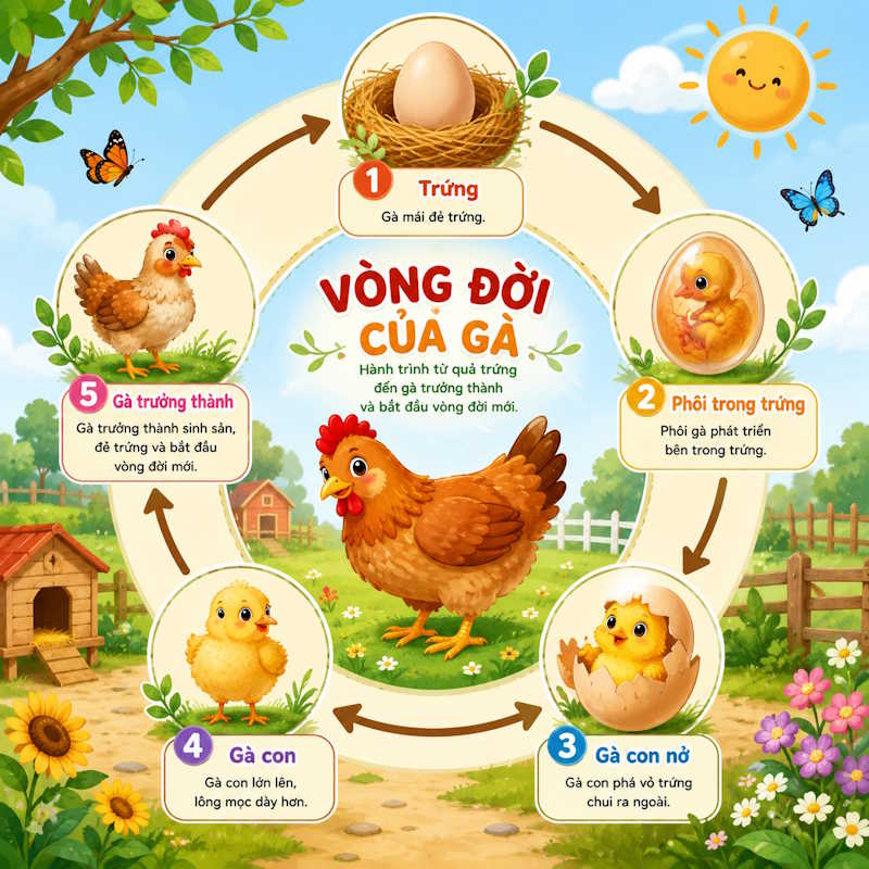 Infographic giáo dục Vòng đời của gà