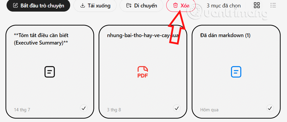 Xóa tệp lưu trữ trên ChatGPT
