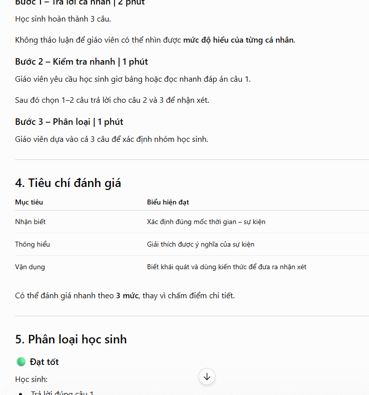Prompt tạo hoạt động đánh giá