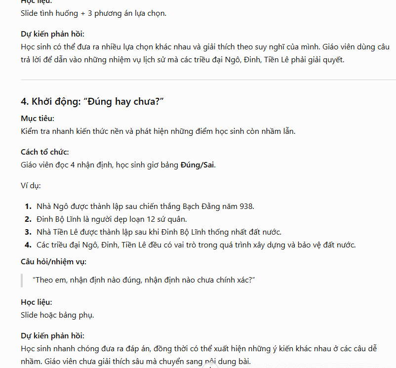 Nội dung hoạt động khởi động 