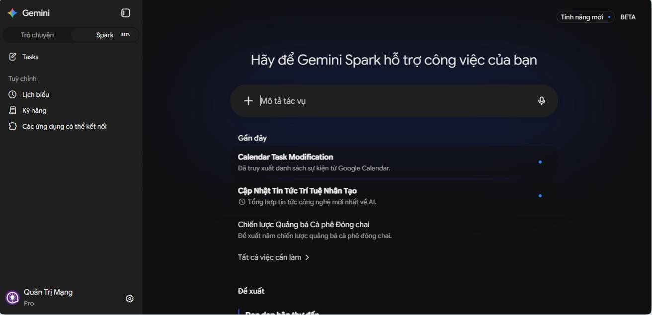 Giao diện Gemini Spark