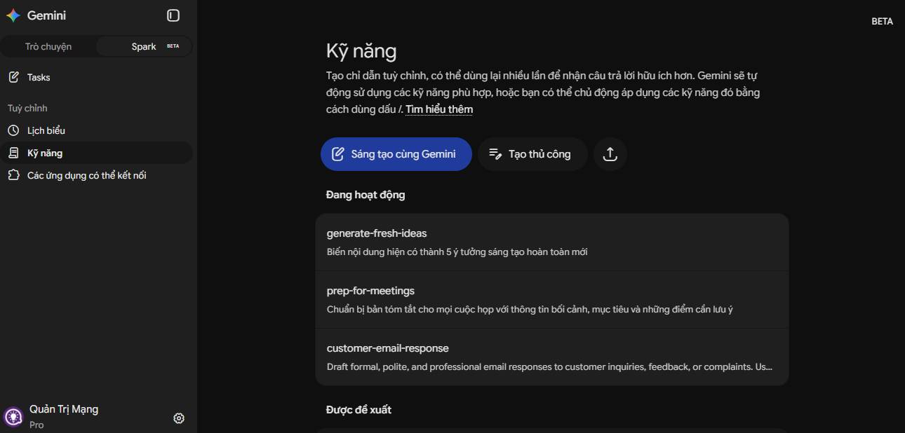 Tạo skill tùy chỉnh trong Gemini Spark