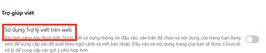 Tắt dùng AI cho viết nội dung trên Edge
