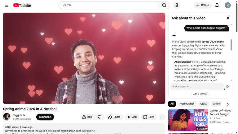 Yêu cầu Gemini liệt kê tất cả các bộ anime mà Gigguk đề xuất trong video 
