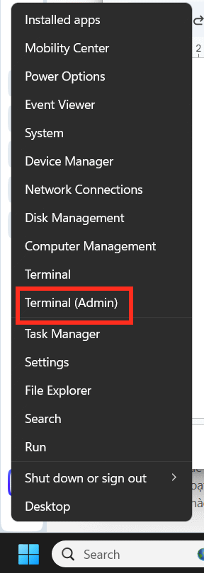 Terminal (Admin) trên Windows 11