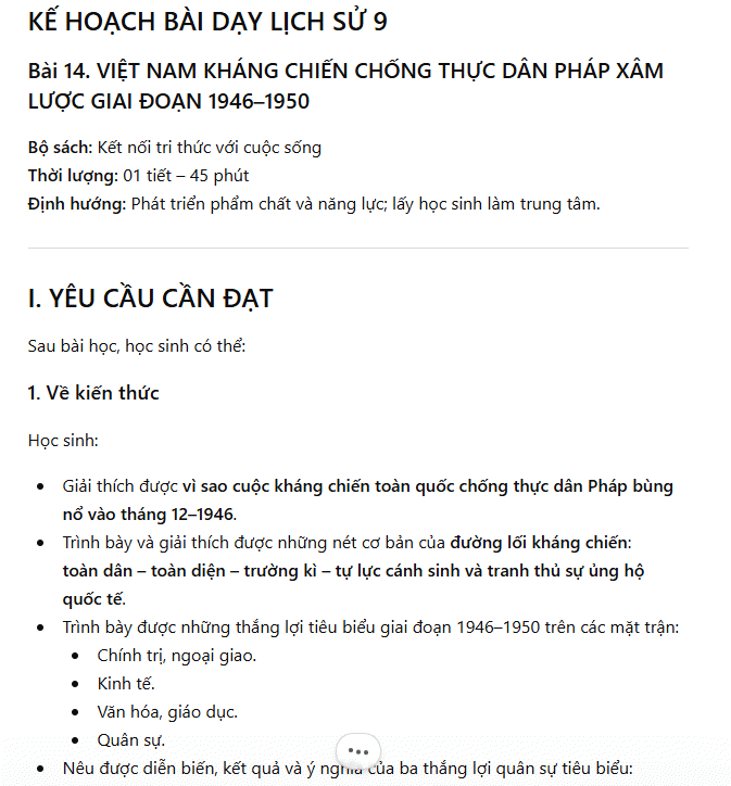 Kế hoạch bài giảng môn Lịch sử