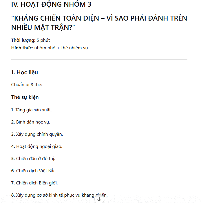 Triển khai nội dung hoạt động môn Sử
