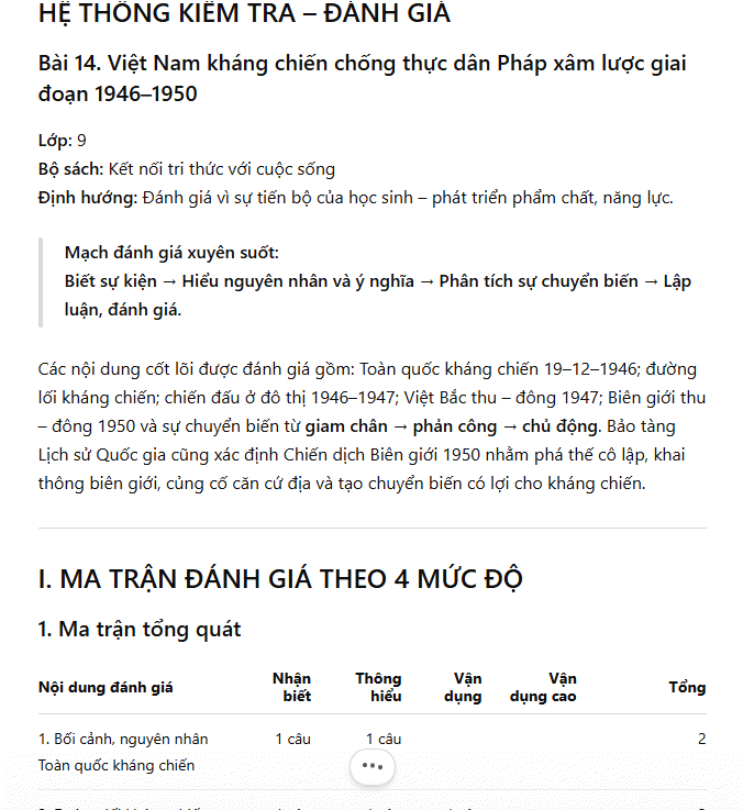 Prompt tạo nội dung kiểm tra môn Sử